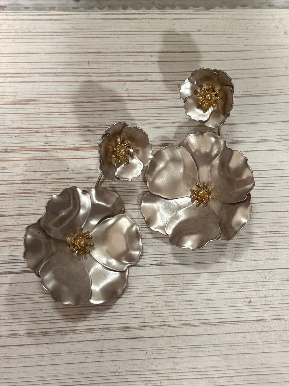 Floral Statement Drop Earrings in Champagne with Gold Accents